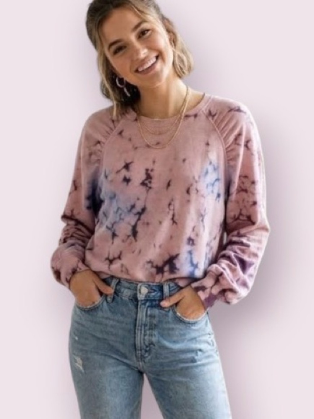 Pilcro Eamon Tie Dye Sweatshirt from Anthropologie Pink Purple Blue Size Small